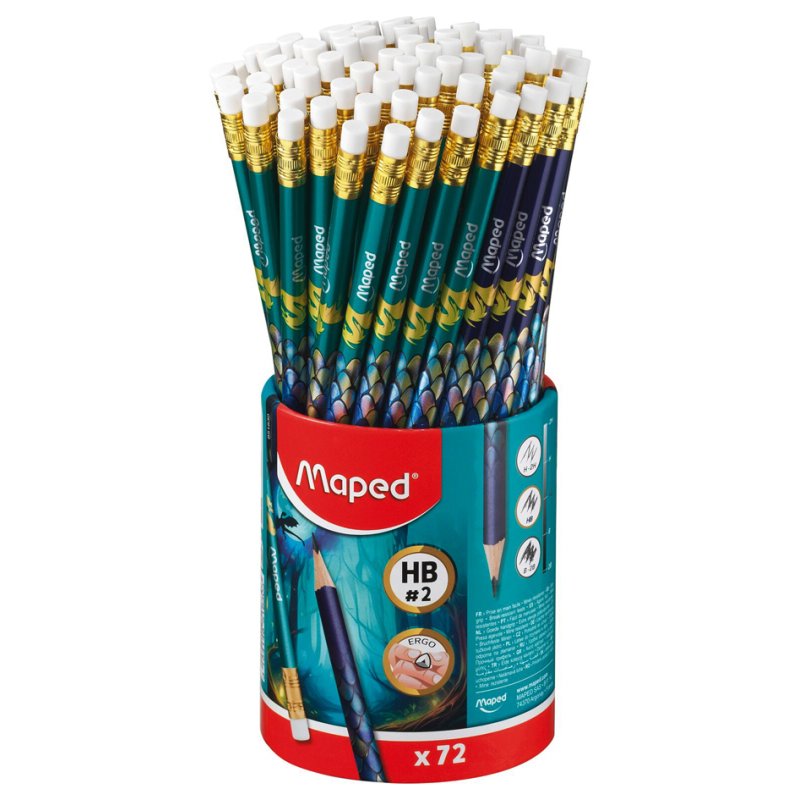 Crayons Maped DRAGON, avec gomme HB, triangulaire 2,2 mm, 72 pièces