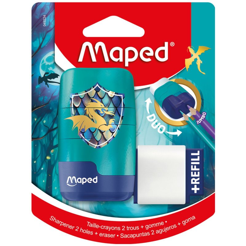 Maped taille-crayon-gomme combiné DRAGON, motif dragon, plastique