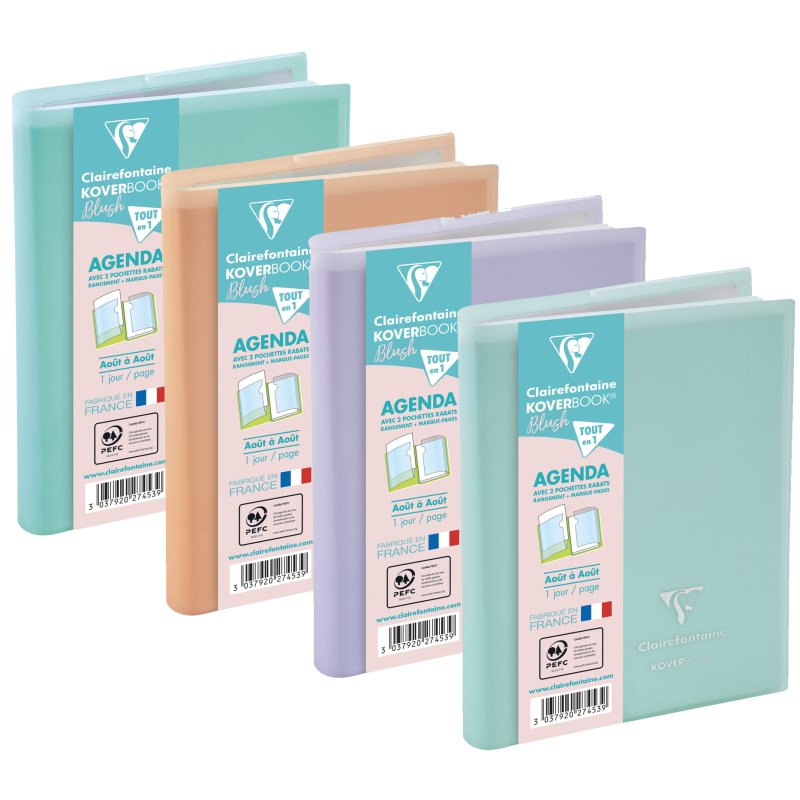 Clairefontaine Koverbook Blush diary, 1 day per page, 120 × 170 mm, pack of 6