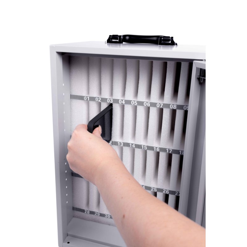 magnetoplan smartphone storage box, 36 compartments, lockable, grey lacquered steel