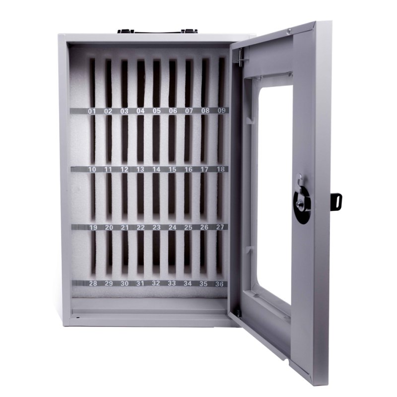 magnetoplan smartphone storage box, 36 compartments, lockable, grey lacquered steel