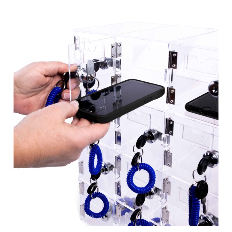 magnetoplan armoire de rangement pour smartphone, 20 compartiments verrouillables, acrylique transparent, 530×480×425 mm