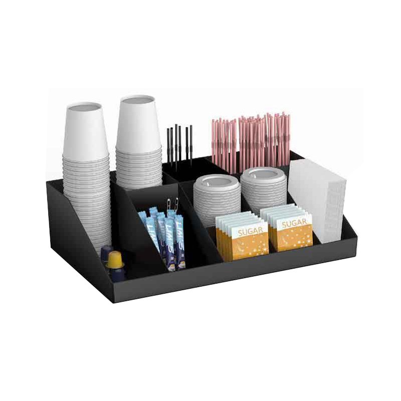 deflecto coffee and tea station organiser, black, 10 compartments, polystyrene, 440×280×130 mm