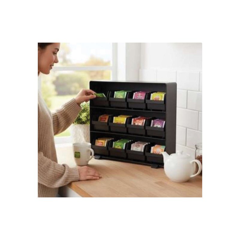 deflecto tea bag organiser, black, polystyrene, 12 compartments, stackable