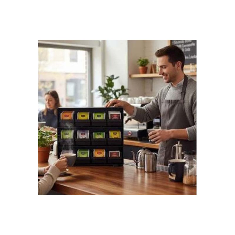 deflecto tea bag organiser, black, polystyrene, 12 compartments, stackable