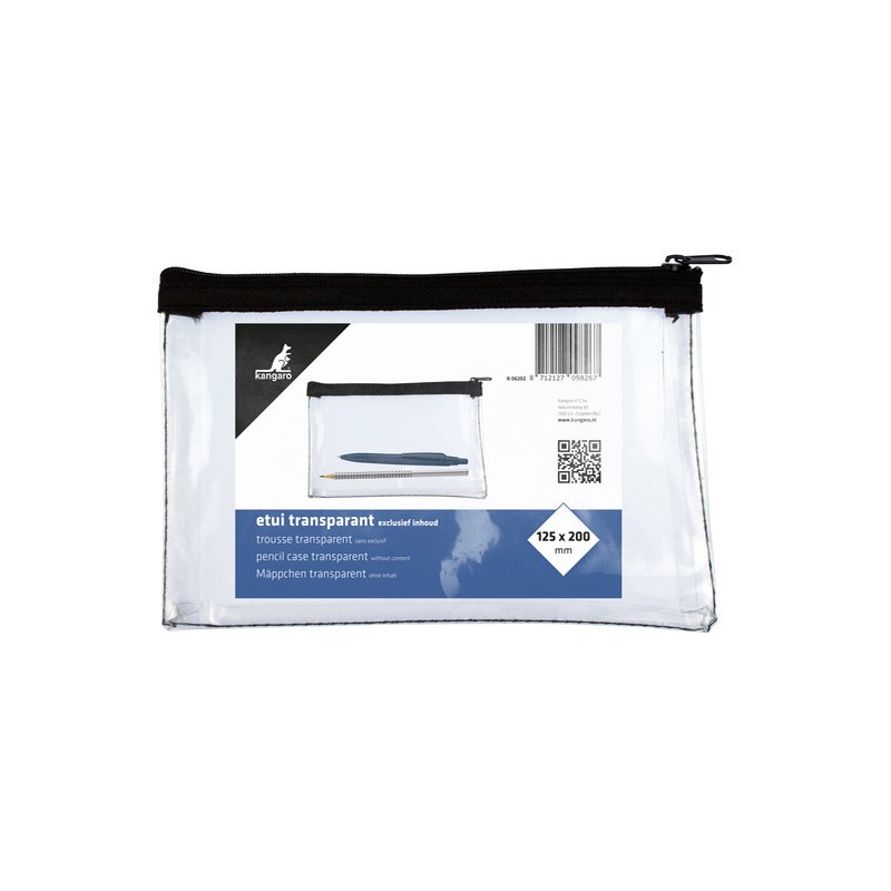 Kangaro etui, rits-pennenzak, 200 x 125 mm, transparant PVC