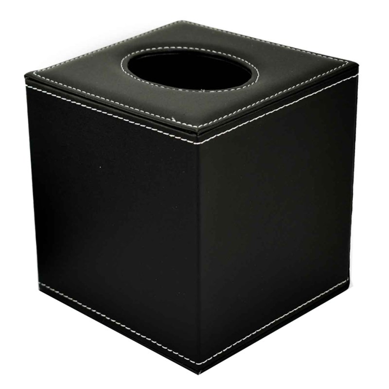 deflecto tissue box holder, square, black faux leather, 135×135×147 mm