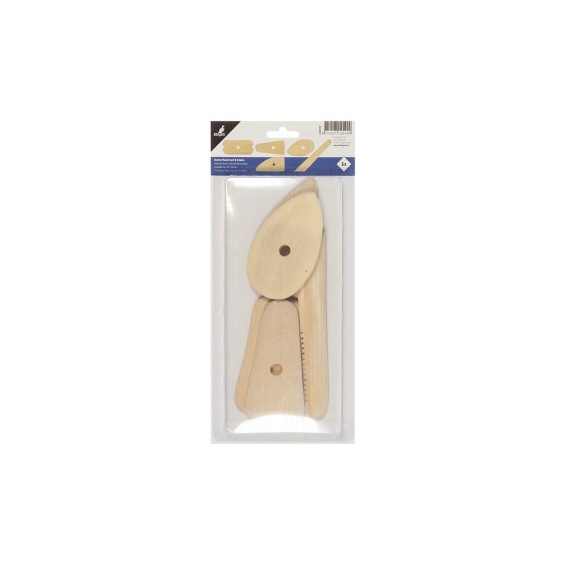 Kangaro klei-spatelset, hout, 5-delig, ergonomisch
