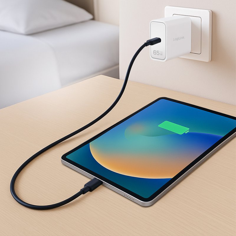 LogiLink Adaptateur USB-C, technologie GaN, 65 Watts, blanc