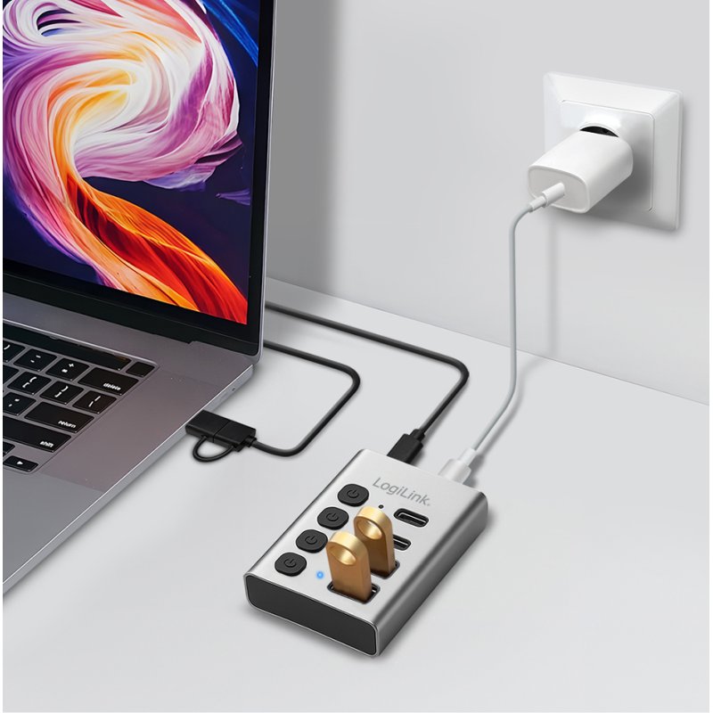 LogiLink USB 3.2 hub, 4-port, silver, aluminium