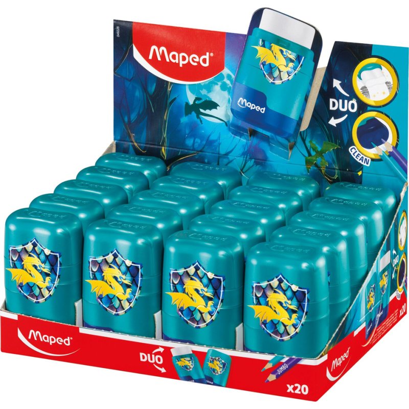 Maped pencil sharpener-eraser combination DRAGON, with protective cover, dragon motif