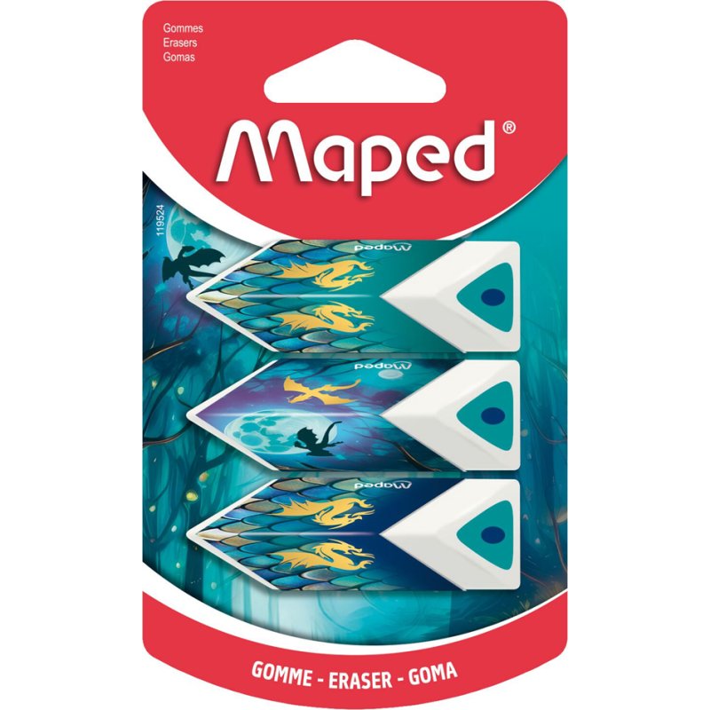 Maped gommes Pyramide DRAGON, blanc, triangulaire, 3 pièces