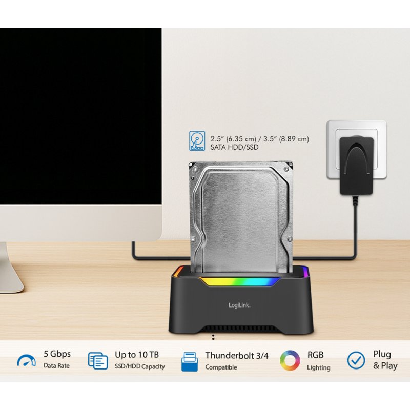 LogiLink USB-C 3.2 station d'accueil disque dur, 2.5/3.5 pouces SATA, noir