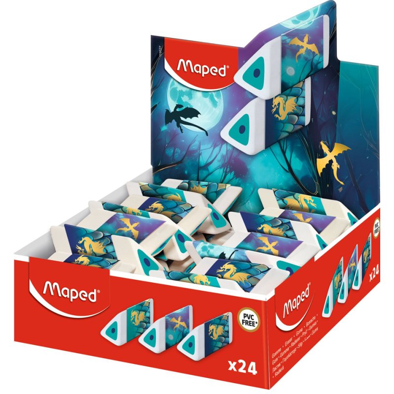 Maped eraser Pyramide DRAGON, triangular, white, 24 pieces