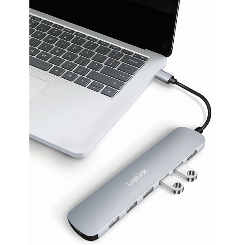 LogiLink USB-C hub, 7-port, grey, 5 Gbps