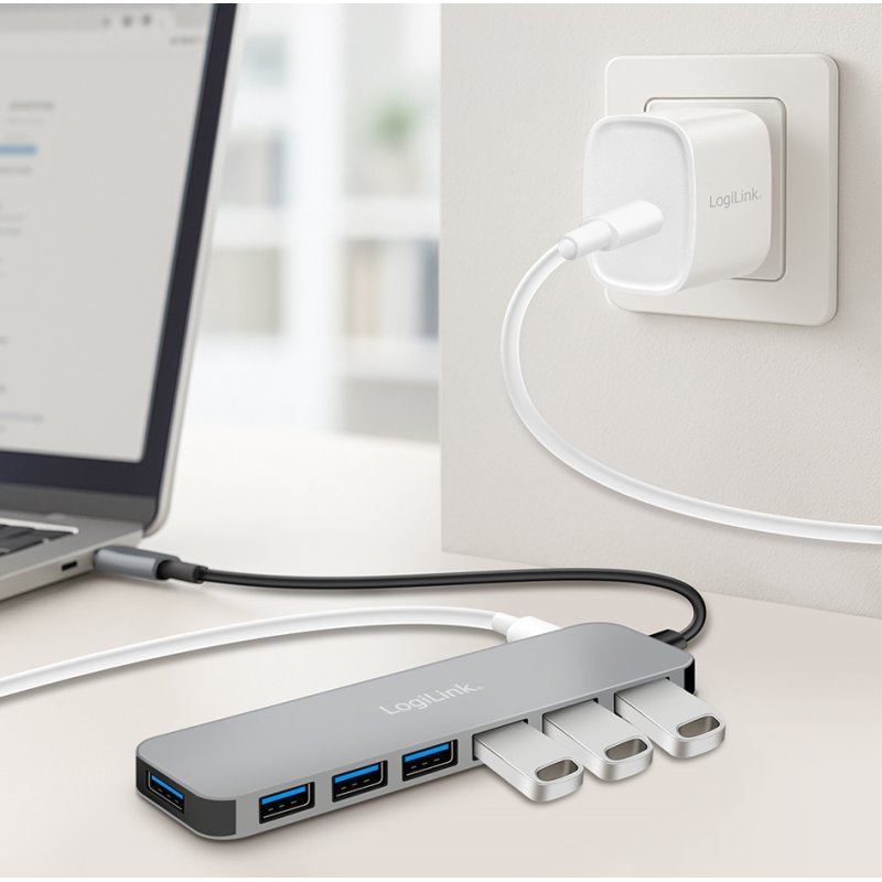 LogiLink USB-C hub, 7-port, grey, 5 Gbps