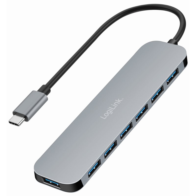 LogiLink USB-C hub, 7-port, grey, 5 Gbps