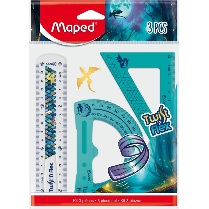 Maped Twist'n Flex DRAGON measuring set, flexible, dragon motif, 3-piece