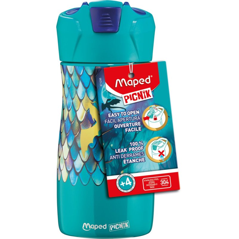 Maped PICNIK drinking bottle DRAGON, stainless steel, green/blue, 430 ml