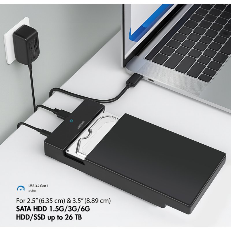 LogiLink Boîtier disque dur USB-C 3.2, 2,5/3,5 pouces, noir, 16 TB