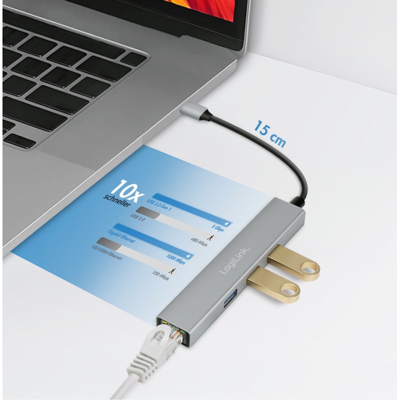 LogiLink Hub USB 3.2 Gen1, 4 ports, boîtier aluminium, gris