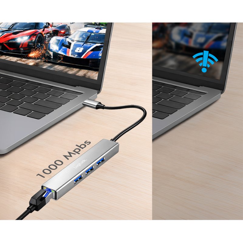 LogiLink Hub USB 3.2 Gen1, 4 ports, boîtier aluminium, gris