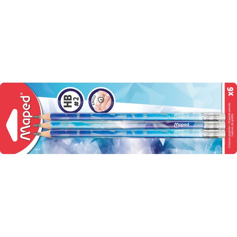 Crayons de papier Maped ARCTIC, HB avec gomme, triangulaire, 6 pièces