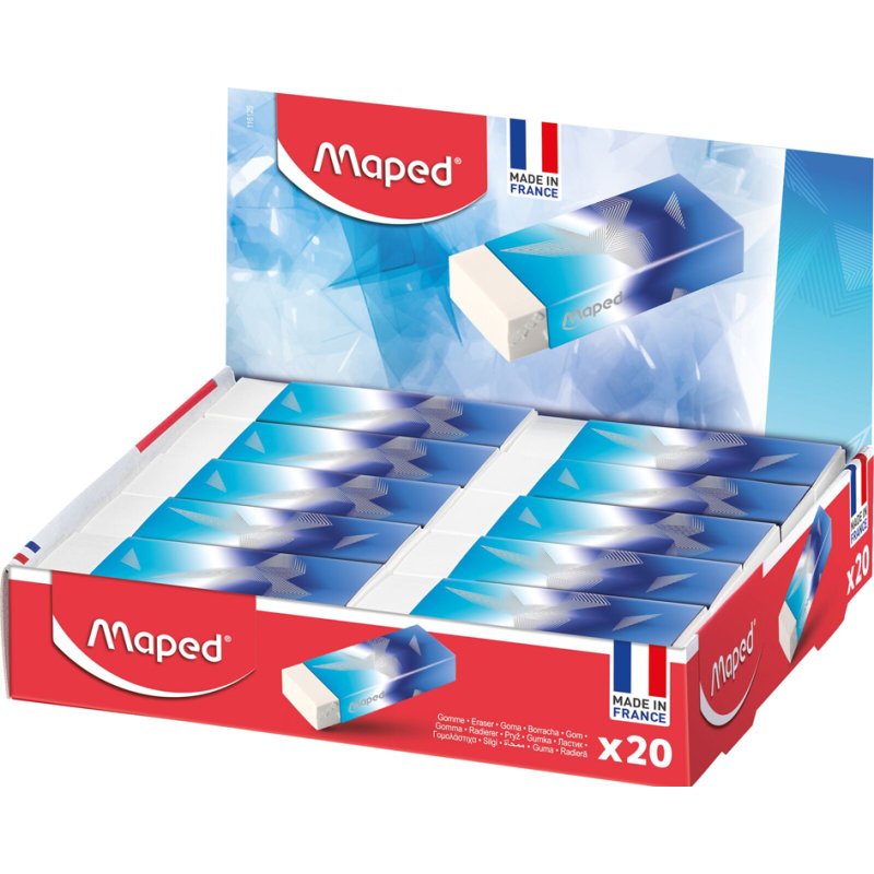 Maped gomme ARCTIC, blanc, sans phtalates & sans PVC, 20 pièces