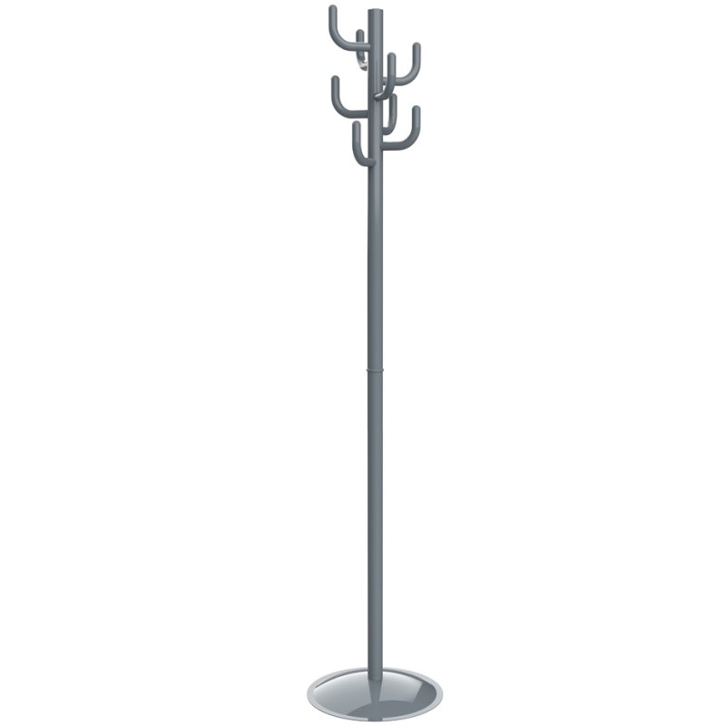 MAUL coat rack MAULpolaris Lite, 8 metal hooks, height 1770 mm, grey