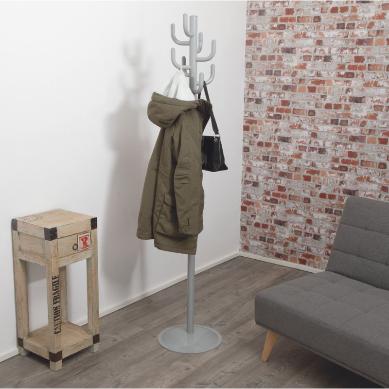MAUL coat rack MAULpolaris Lite, 8 metal hooks, height 1770 mm, grey