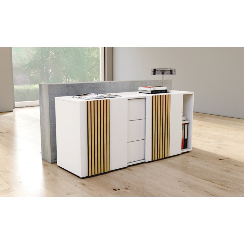 kerkmann Oxford sideboard, white, 3 drawers & 2 sliding doors, 160×50×74 cm