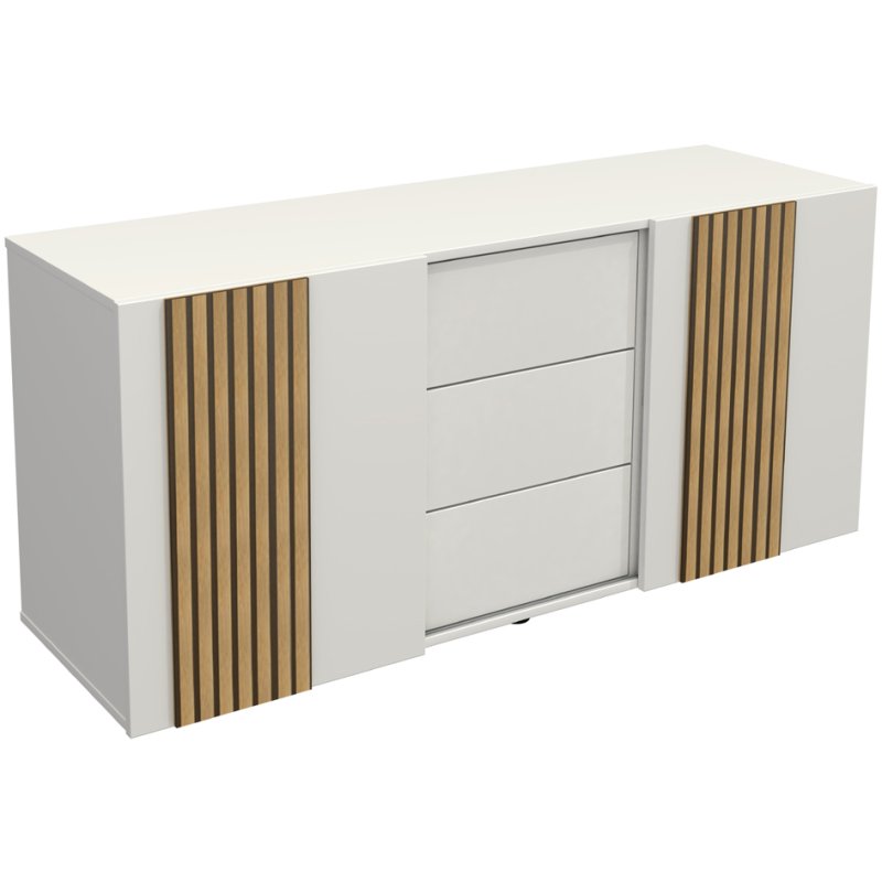 kerkmann Oxford sideboard, white, 3 drawers & 2 sliding doors, 160×50×74 cm