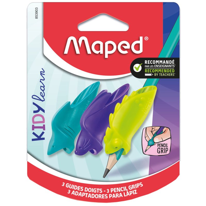 Maped aide à l'écriture KIDY learn, 3 motifs animaux, gauchers & droitiers, 3 pièces