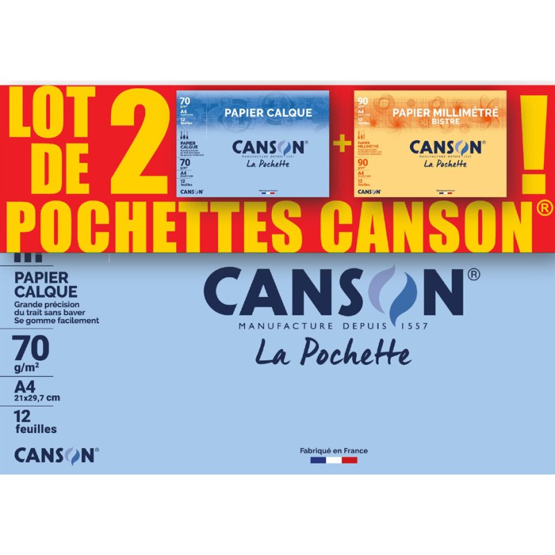 CANSON transparantpapier & millimeterpapier set, A4, 2-delig, 12 vel elk
