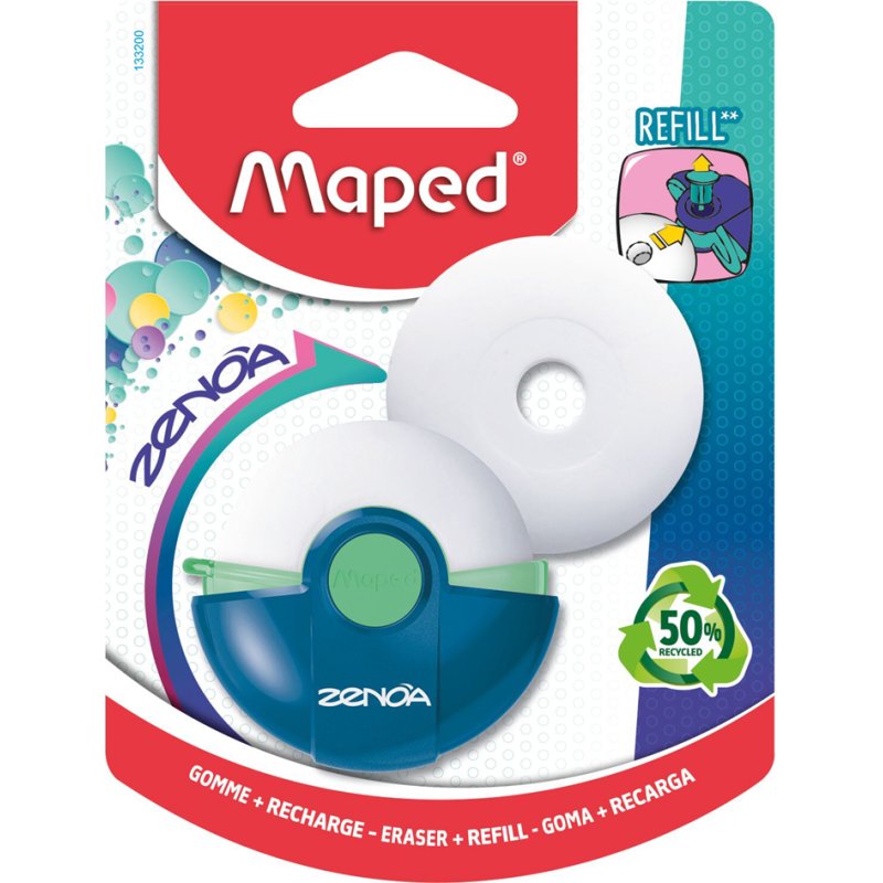Maped gomme ZENOA, ronde avec étui de protection rotatif, 54 x 54 x 21 mm