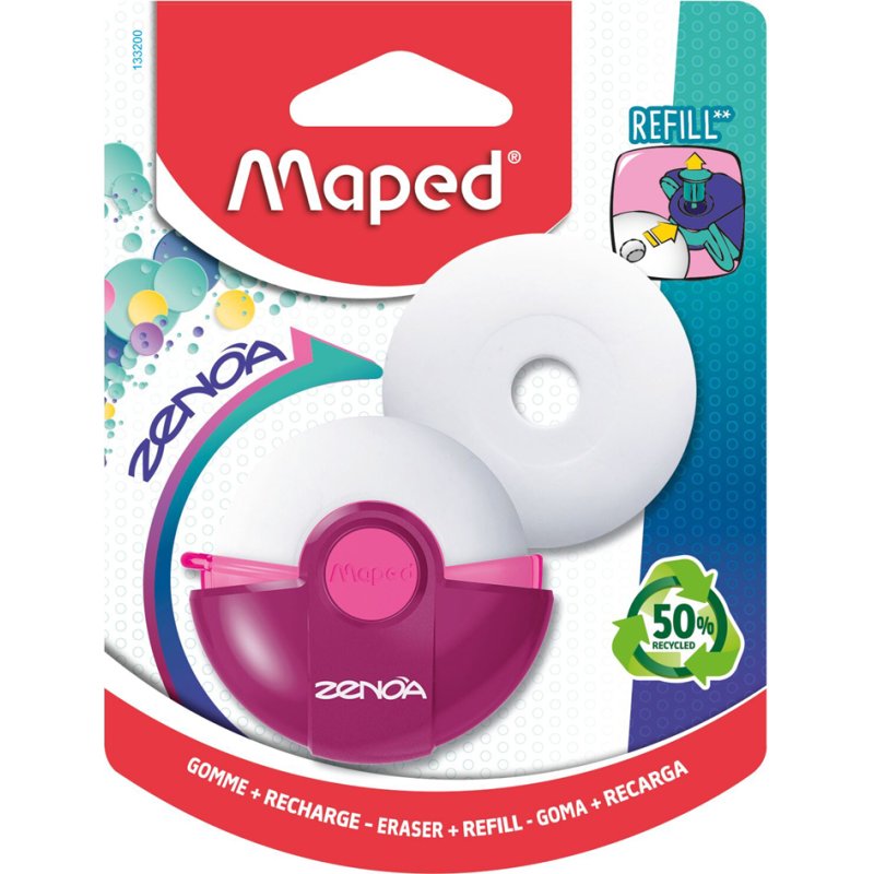 Maped gomme ZENOA, ronde avec étui de protection rotatif, 54 x 54 x 21 mm