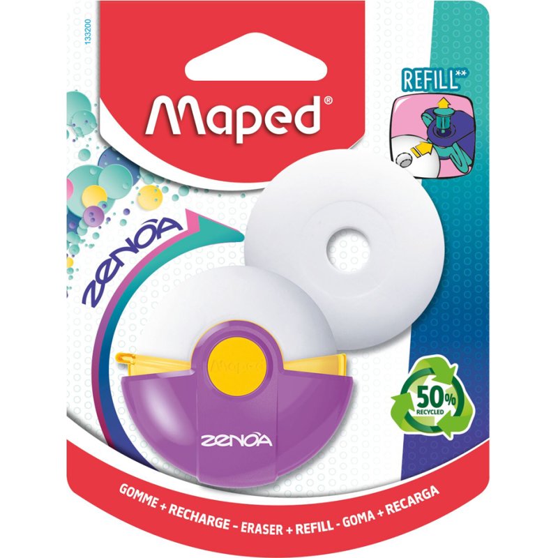 Maped gomme ZENOA, ronde avec étui de protection rotatif, 54 x 54 x 21 mm