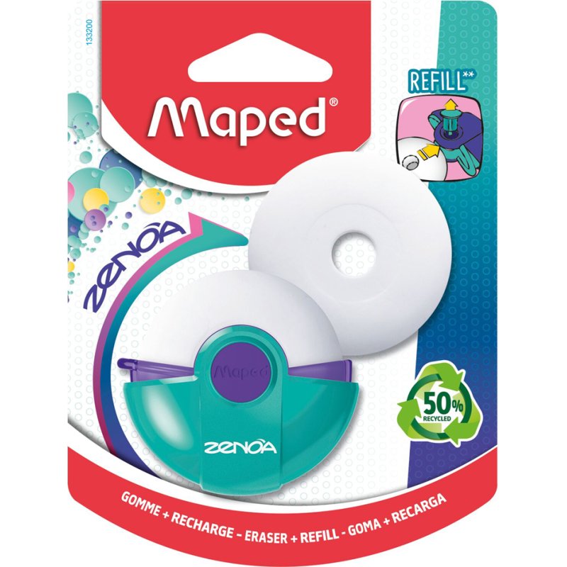 Maped gomme ZENOA, ronde avec étui de protection rotatif, 54 x 54 x 21 mm