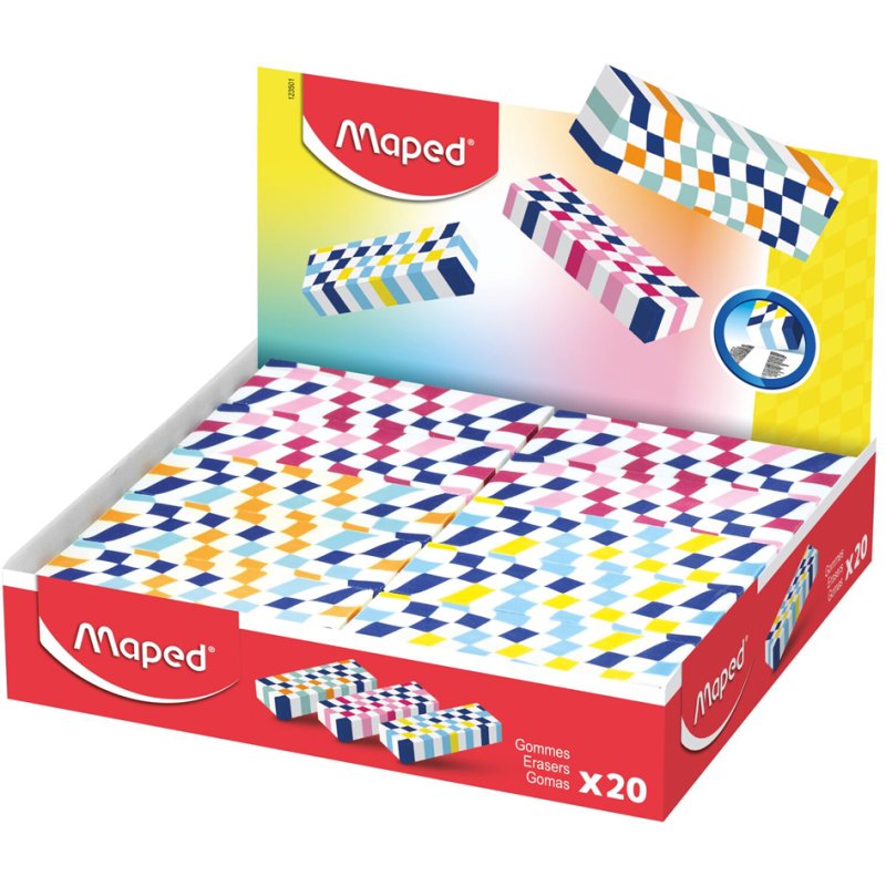 Maped eraser Damier, checkered pattern, phthalate and PVC-free, 20 pieces
