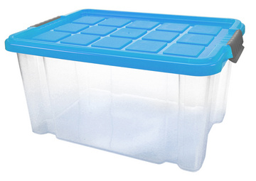 Peggy Perfect opbergbox met deksel, transparant met gekleurde deksel, 27 liter, stapelbaar