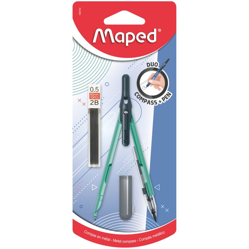 Maped compass pen, with protective cap, including 10 spare leads, 0.5 mm