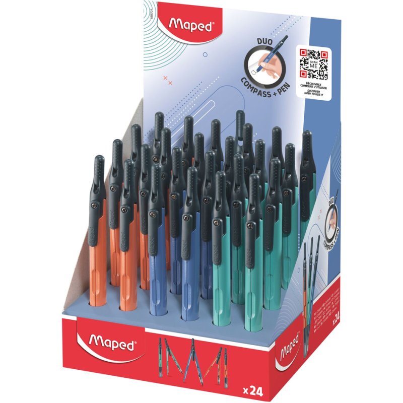 Maped compasses with pencil, colour assortment, 24 pieces display