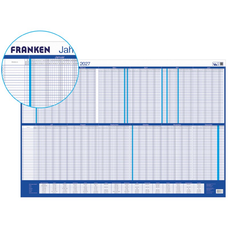 FRANKEN Urlaubsplaner 2027, blue/white, 910 x 610 mm, 40 persons