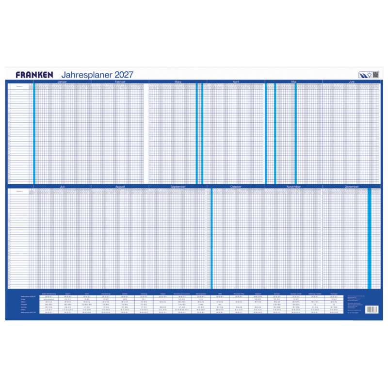 FRANKEN Urlaubsplaner 2027, blue/white, 910 x 610 mm, 40 persons