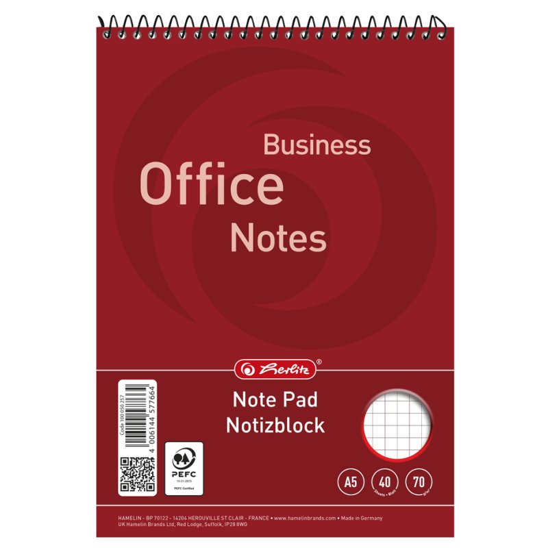 herlitz bloc spiralé A5, quadrillé, 40 feuilles