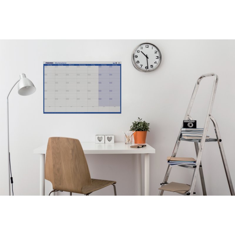 FRANKEN Maands- en weekplanner, 910 x 610 mm, blauw/wit, blijvend
