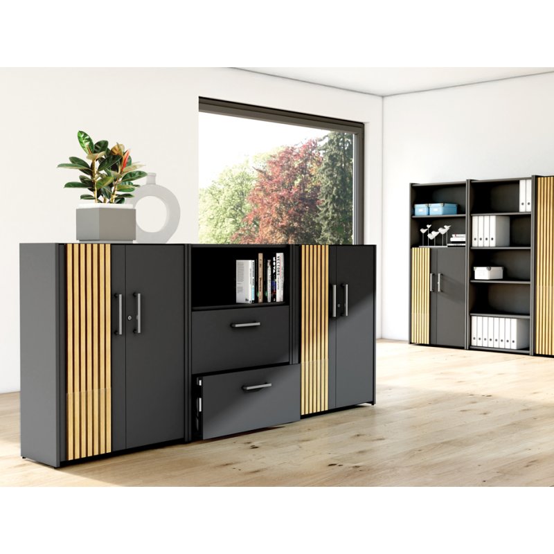 kerkmann Oxford hinged-door cupboard, 3 binder heights, anthracite, 800×360×1100 mm