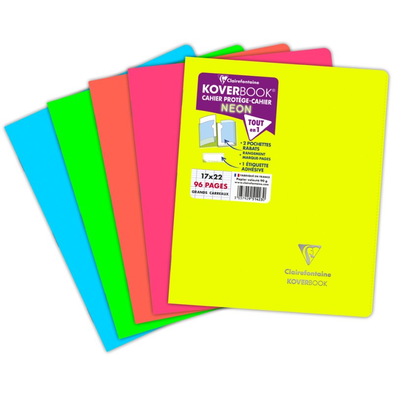Clairefontaine Cahier quadrillé Neon, 170×220 mm, 96 pages, 10 pièces