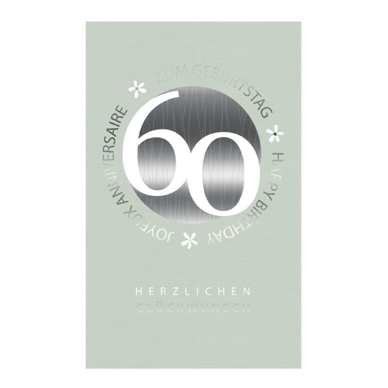 SUSY CARD Carte d'anniversaire Blümchen, 60e anniversaire, 120x170 mm, blanc
