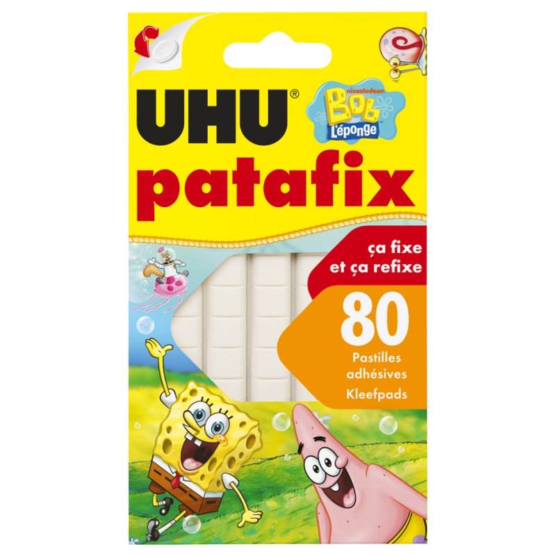 UHU patafix pastilles adhésives, réutilisables, blanc, 10 × 12 mm, 80 pièces